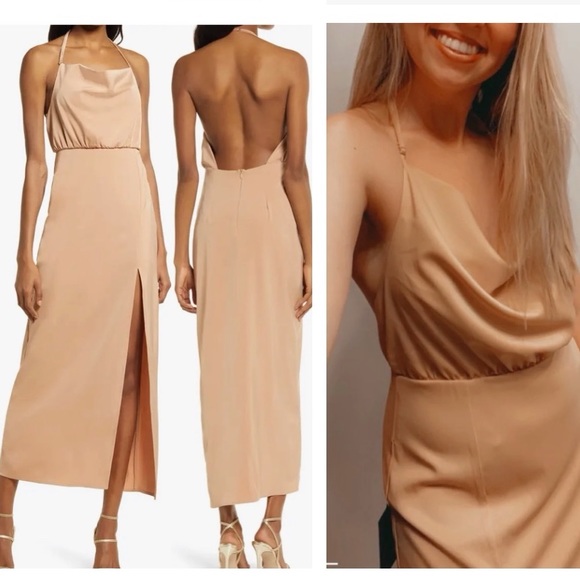 ❤️ Lulus It's Fate Satin Sleeveless Halter Maxi Dress - Picture 2 of 7